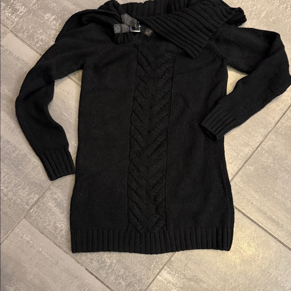 Moda International Black Cowl Neck Sweater Buckle detail Victorias Secret Lg